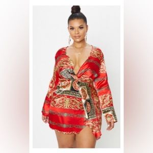 Satin Long Sleeve Wrap Dress